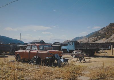 old moskvitch car in Buguldeyka village, Baikal, Russia
